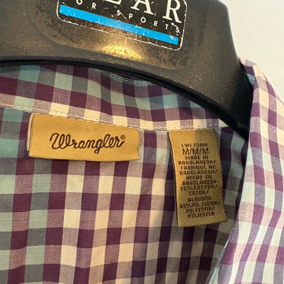 Wrangler Lightweight Pearl Snap Long Sleeve Plaid Shirt Size Medium Western - Picture 2 of 4